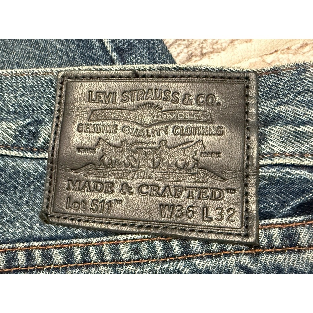 Levis‎ Jeans 511 Mens 36x32 Blue Slim Made and Crafted Big E Whiskers Premium - Picture 6 of 14